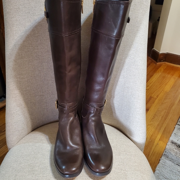 Michael Kors Shoes - Michael Kors Dark Brown Leather Knee-High Riding Boots